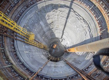 view from above into digging hole of Mill Creek Tunnel